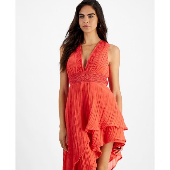 GUESS Sleeveless High-Low Danny Dress Portenho Pink Orange Size S MSRP $228 - Picture 3 of 4